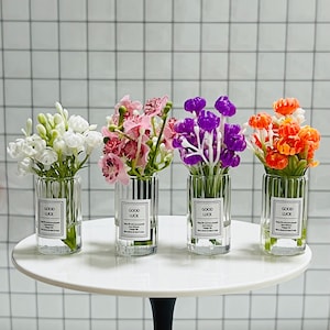 1/6 Dollhouse miniature flowers in vase dolls house decoration flower with glass bottle living room