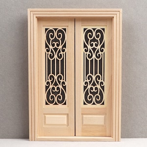 Dollhouse wood door miniatures furniture miniature unfinished wood double hung door DIY accessory