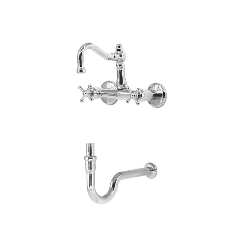 1/6 Scale Vanity Sink Miniature Faucet Mini Freestanding Sink with Metal Legs for Barbie House Silver Faucet Set