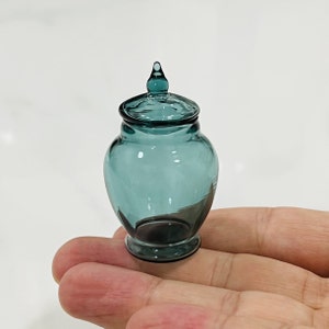 1/6 Scale Dollhouse Miniature Glass Storage Jar | Mini Cookie Storage Glass Jar | Miniature Blue Glass Jar