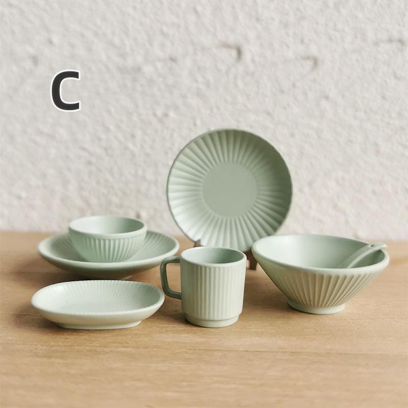 Tableware Mini 7pcs/set Miniature Plate Set Dollhouse Kitchen Dinnerware Set Mini Bowl ...