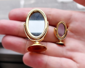1/12 Scale Dollhouse Miniature Dresser Mirror Mini Turnable Mirror Doll House Bedroom Decor