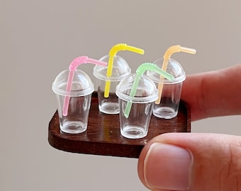 Dollhouse Miniatures Cup and Lids with Straw Miniature Drink Empty Cup with Straw