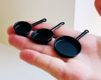 1/12 Puppenstube Metallpfanne Miniatur Bratpfanne Puppenstube Kochpfanne Kochgeschirr 3er Set