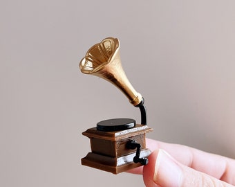 Miniature gramophone vintage vinyl player dolls house phonograph records player