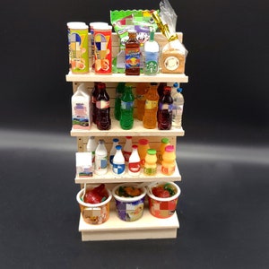 1/12 Scale Dollhouse Furniture Miniature Display Unit Shop Shelves,Unpainted Wood Mini Drink Food Display Stand