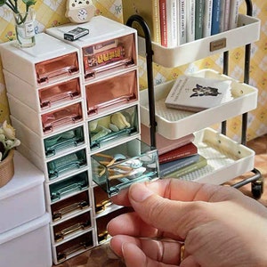 Dollhouse container miniature drawer cabinets set of 5 drawers 1:6 scale multi stacking organizer for dolls house