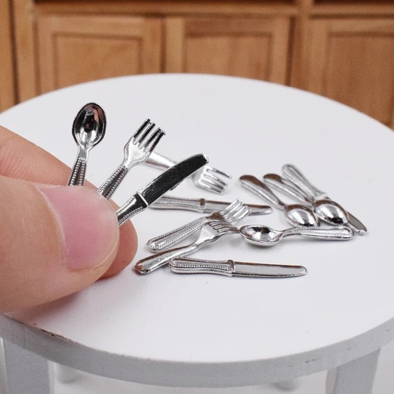 12pcs 1/12 Dollhouse Miniature Accessories Mini Tableware Kitchen Knife  Fork Soup Spoon for Doll House Decor 