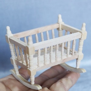 Dollhouse miniature unpainted baby cribs toddler infant bed 1:12 Scale miniature wooden baby bed dollhouse furniture