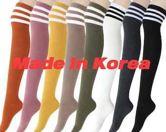 Korean Thigh High Socks: Striped Over-the-Knee Cotton Blend
