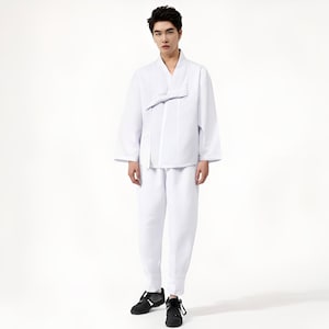 Men&#39;s Modern Hanbok Set: Korean Linen Shirt & Pants
