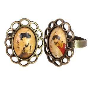 Korean Hanbok Brass Ring: Shin Yun-bok Painting, Adjustable Band