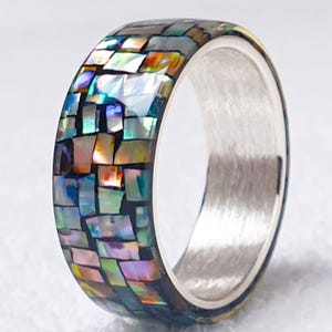Korean Mother of Pearl Ring: Silver Hanbok Band, Adjustable Design