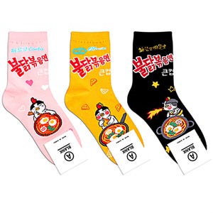 3pairs Samyang buldak noodle socks.  Korean Socks. Korean Drama Palace Cute Design, Korean Fun Ankle Socks