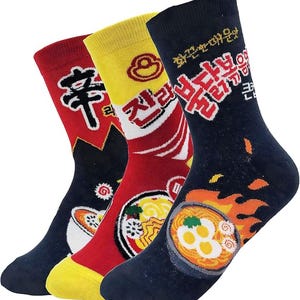 3pairs K-Culture Korean Socks. Kpop demon hunters Ramyeon socks. Korean Buldak Ramyeon Socks Fashion. Korean Drama Palace Cute socks