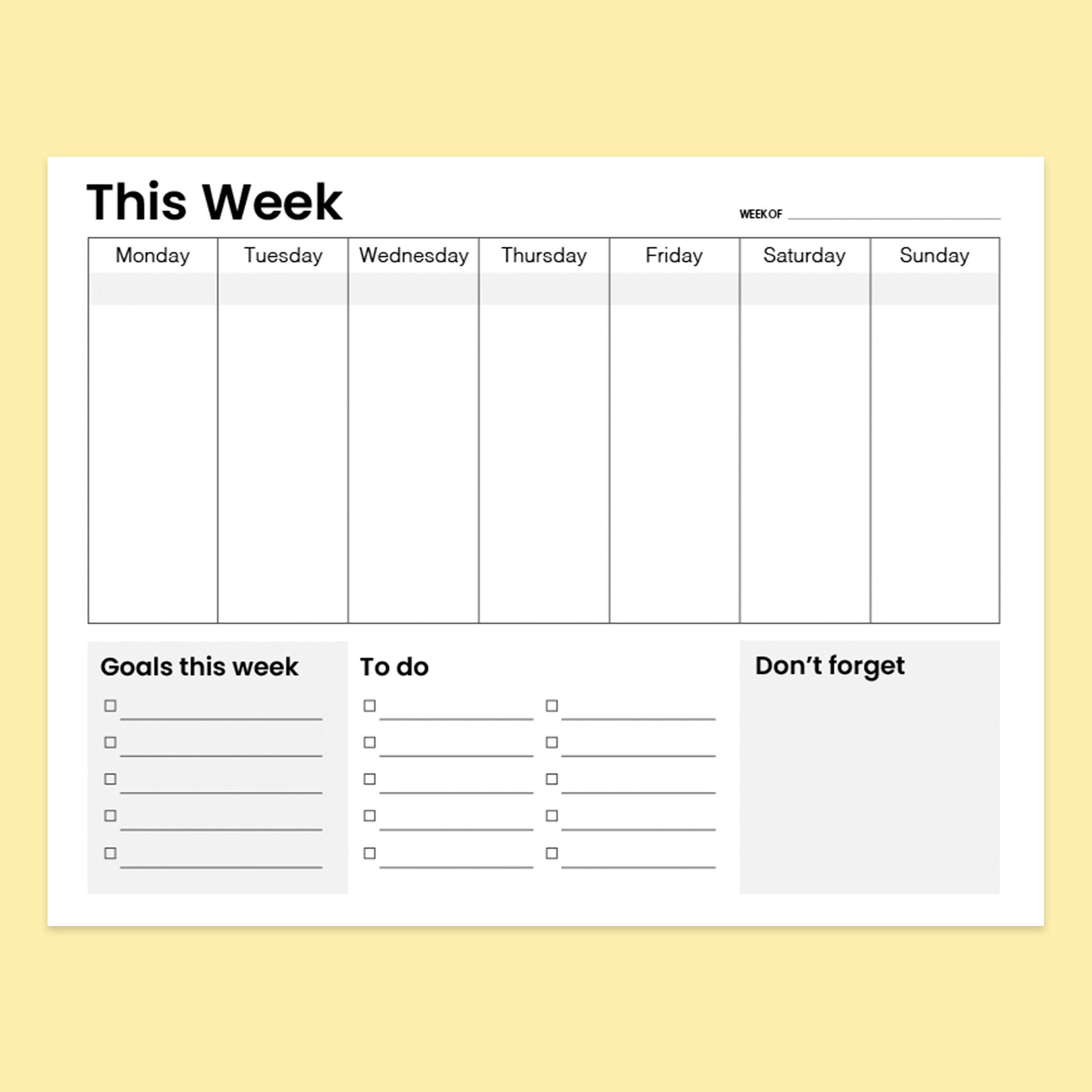 Printable Weekly Calendar - Horizontal - Etsy