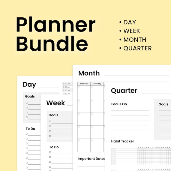 Printable Planner Bundle Day Week Month and Quarter - Etsy