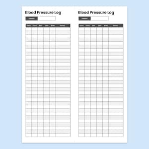 Blood Pressure Log - Printable - Etsy