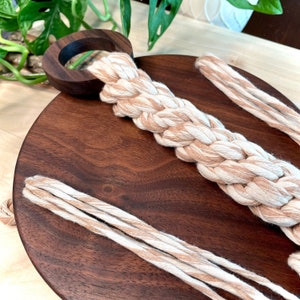 Macramé Plant Hanger with Walnut Shelf, Modern Plant Hanger, Indoor Plant Hanger, Plant Accessories, Hanging Plant Shelf, Plant Lover Gift