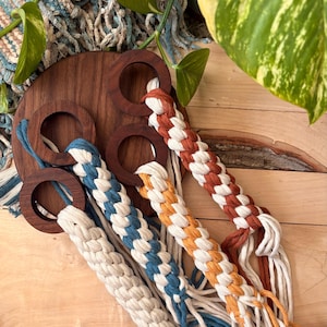 Macramé Plant Hanger with Walnut Shelf: Indoor Hanging Planter