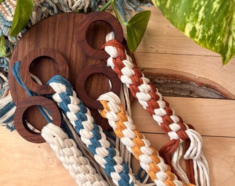 Macramé Plant Hanger with Walnut Shelf: Indoor Hanging Planter
