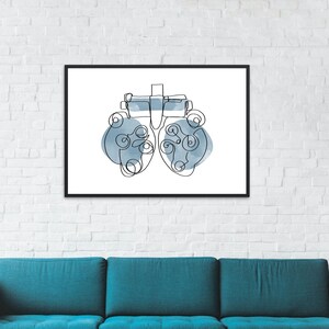Optometry Line Drawing Optometry Line Art, Phoropter, Eye Exam, Office Decor, Blue Watercolor ...