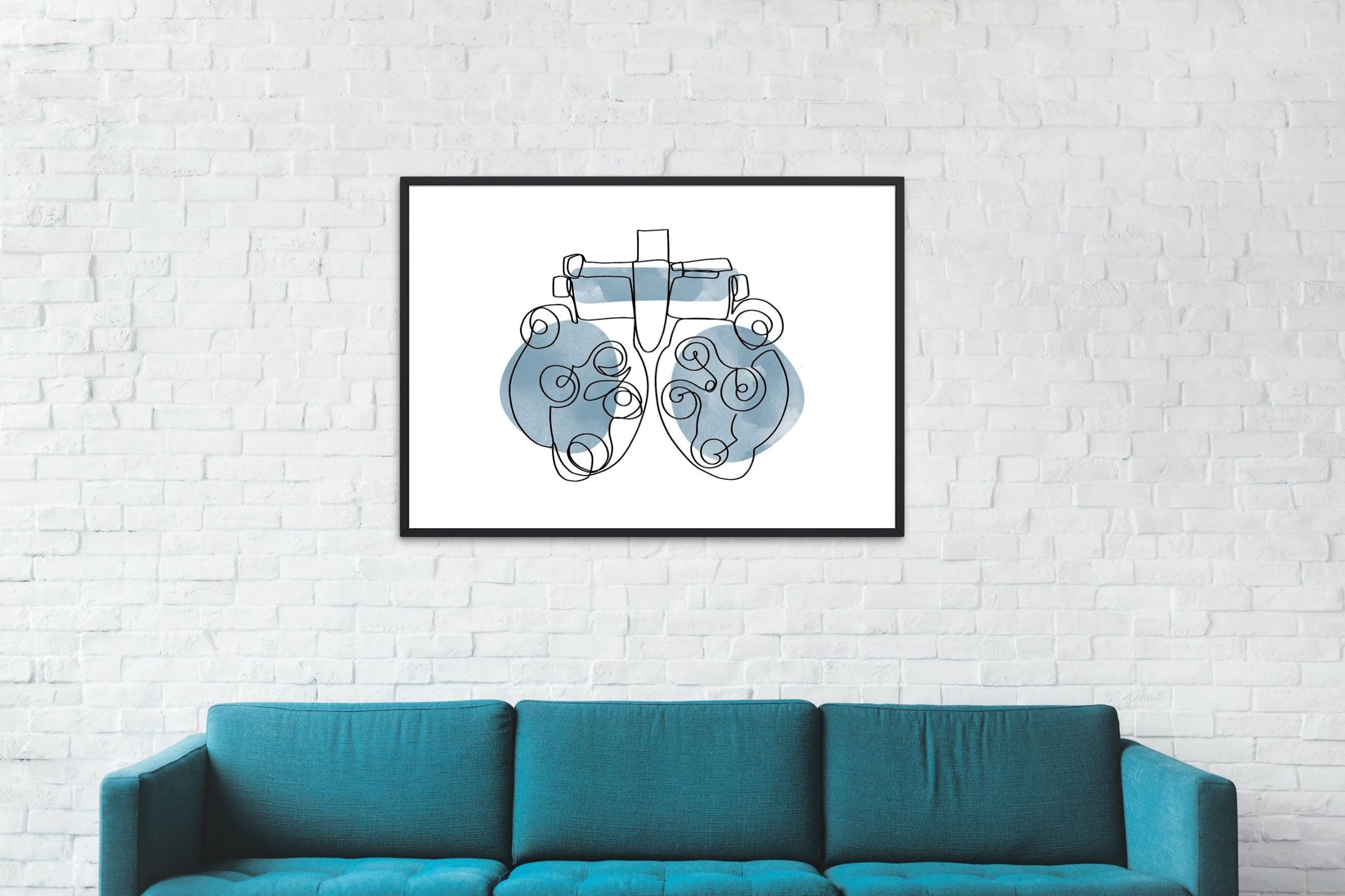 Optometry Line Drawing Optometry Line Art, Phoropter, Eye Exam, Office Decor, Blue Watercolor ...