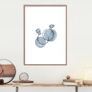 Optometry Line Art, Trial Lens Set, Monocles, Eye Exam, Office Decor, Blue Watercolor Wall Art