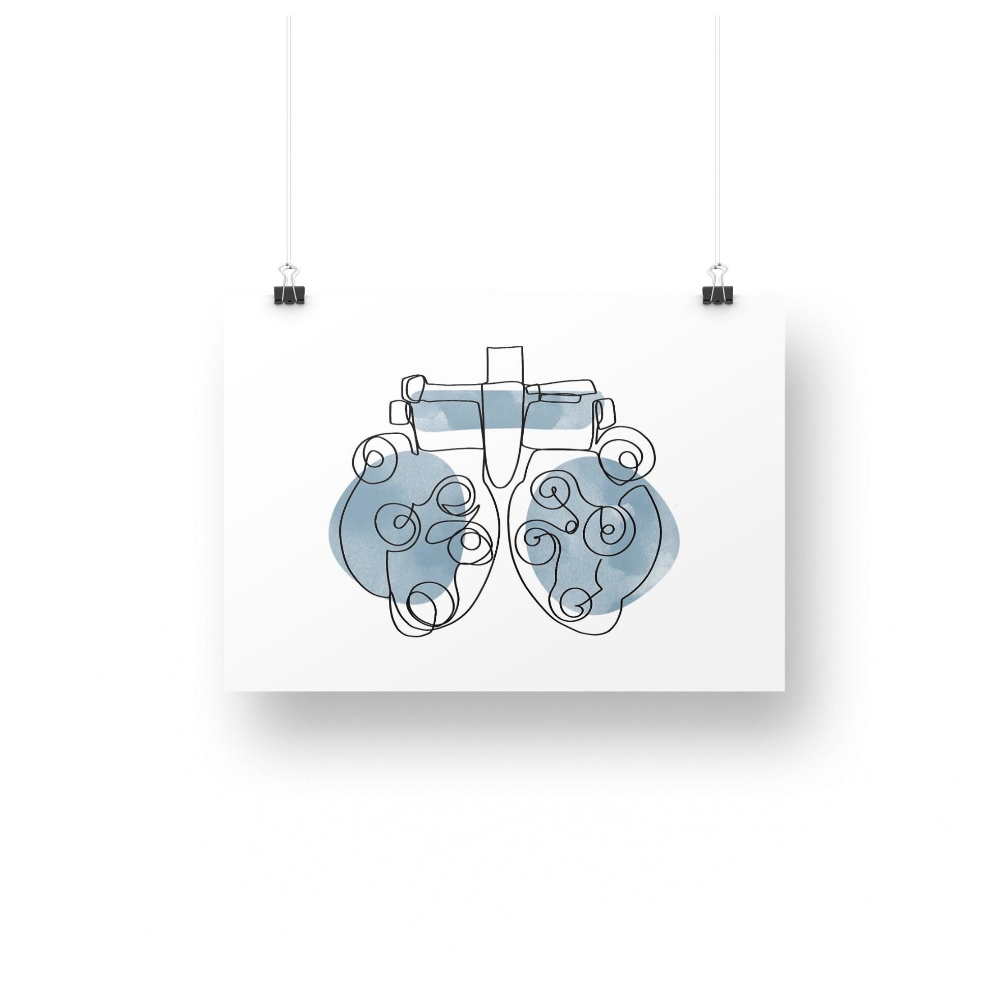 Optometry Line Drawing Optometry Line Art, Phoropter, Eye Exam, Office Decor, Blue Watercolor ...