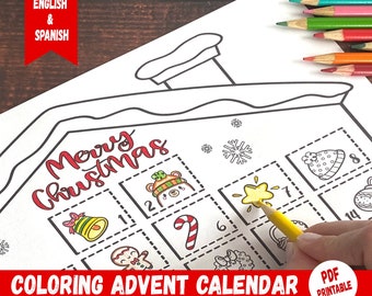 Coloring Advent Calendar printable,christmas activities for kids, countdown calendar,christmas crafts with positive messages at christmas