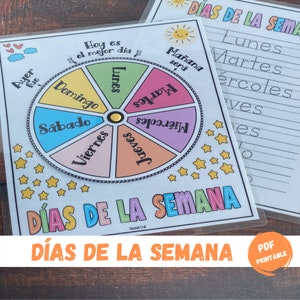 Spanische Wochentage, Spinnrad, Arbeitsblatt zum Ausdrucken, Montessori-Kalender üben, Heimschule zum Ausdrucken, die Tage lernen, Vorschule