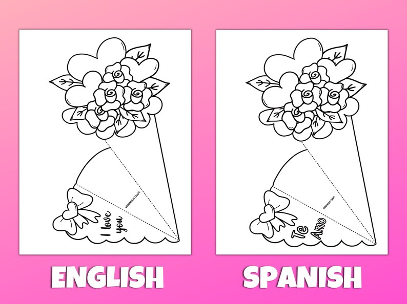 Mother's Day Coloring Card Flower Bouquet Printable - Etsy