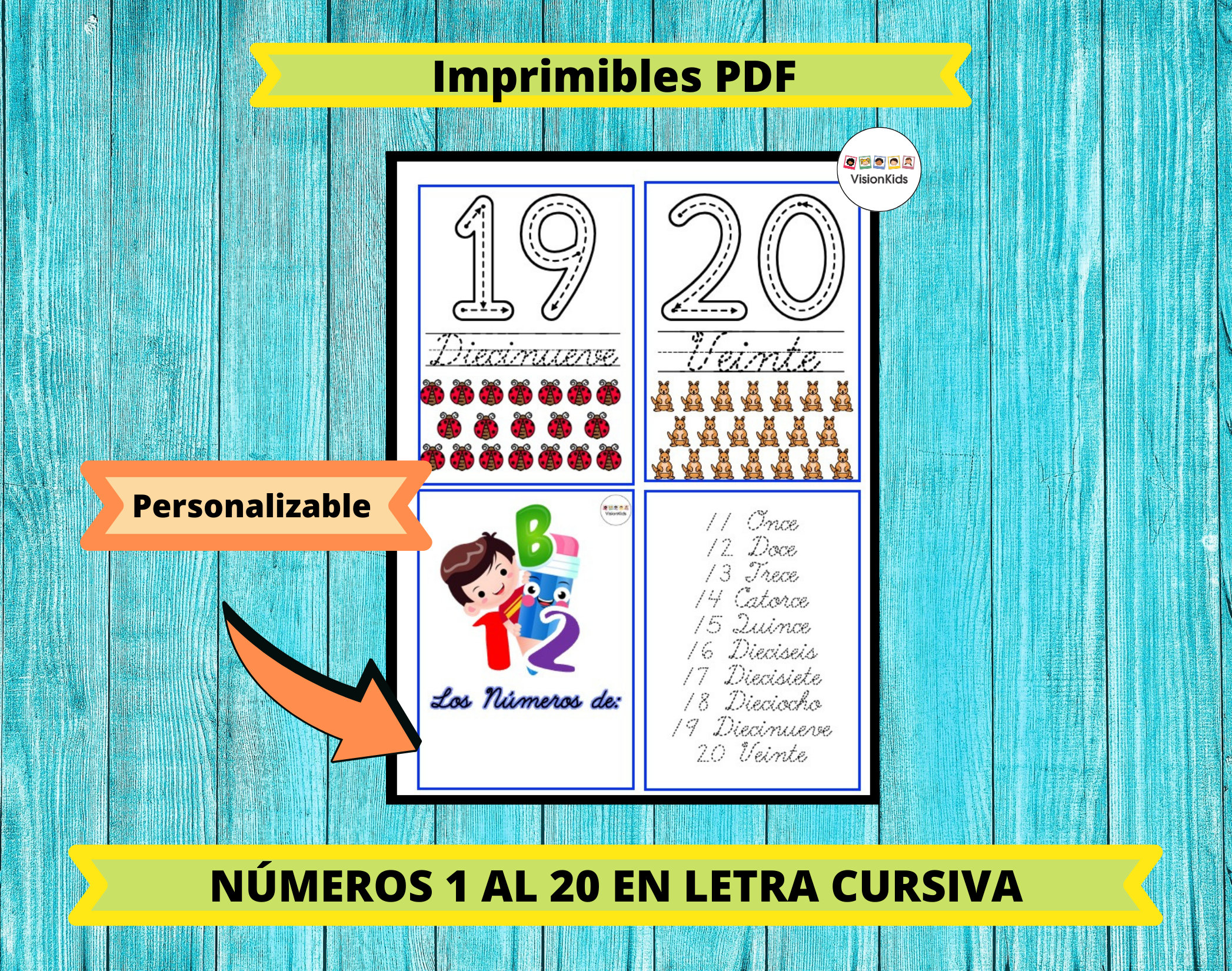 Tarjetas De Trazo Números Del 1 Al 20 Letra Cursiva En Español Etsy