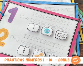 Imparare i numeri da 1 a 10 con questo gioco di abbinamento e foglio di lavoro di tracciamento, esercizi di conteggio per la scuola materna, risorse per la scuola domestica, libro degli impegni stampabile