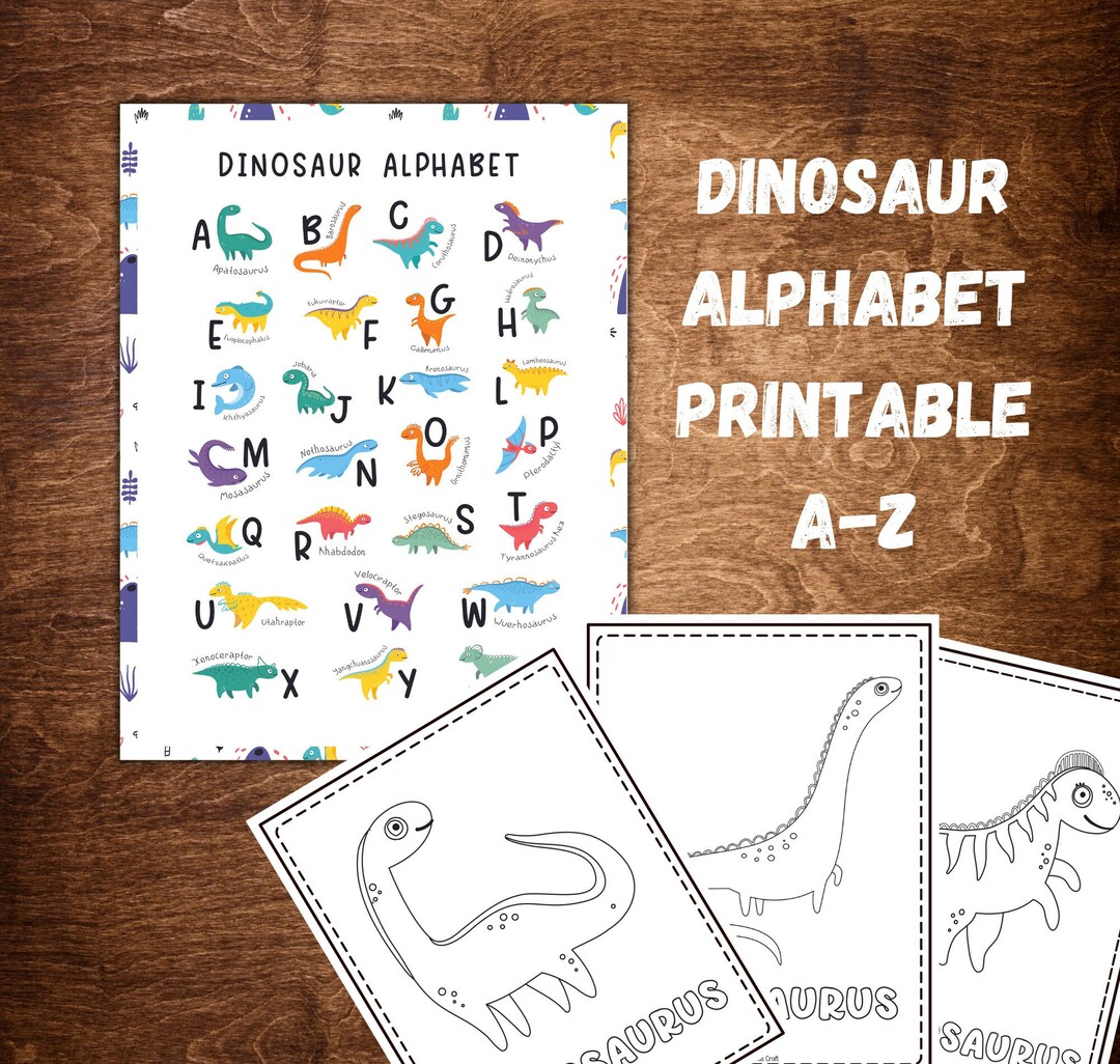 Dinosaur Alphabet Wall Art, Dino ABC, Dino Coloring Pages, Educational