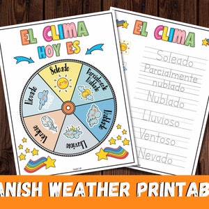 スペイン語の天気ホイール、幼稚園サークルタイム、天気図、教室の装飾