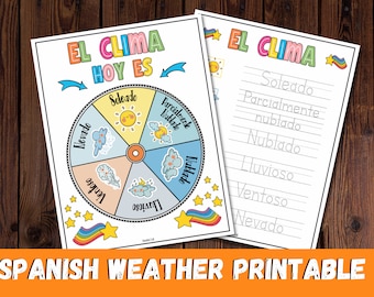 Spanish weather wheel, Preschool Circle Time, weather chart, classroom decoration