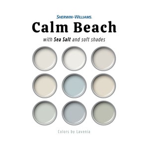 Sherwin Williams Beach House Color Palette with Sea Salt, Calm Coastal, Modern Farmhouse, white, blue, green, living room, kitchen cabinets