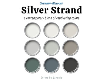 Silver Strand Sherwin Williams color palette, whole house paint palette, modern or coastal farmhouse wall paint colors, home interior design