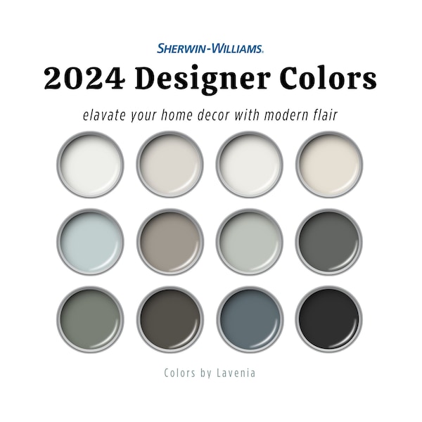2024 Farbpalette, Sherwin Williams Farbpalette, Farbpalette für zu Hause, Inneneinrichtung, Wohnzimmer, Küchenschrank, Akzentwand, Schlafzimmer.