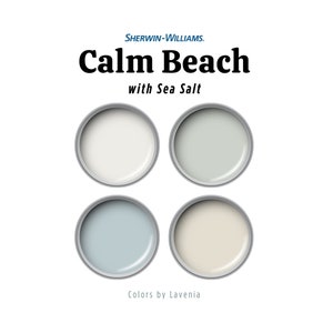 Sherwin Williams Beach House Color Palette with Sea Salt, Paint palette for calm coastal farmhouse, Interior and exterior, Whole house color