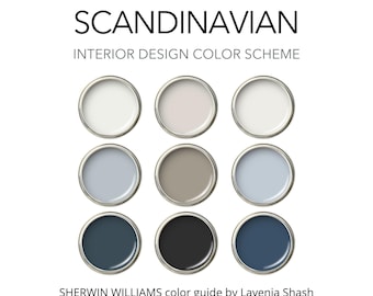 Sherwin Williams Scandinavian Paint Color Palette: Whole House Interior Scheme - Blue, Black and Neutrals.