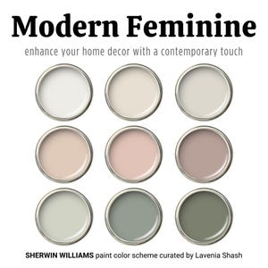 Sherwin Williams Interior Paint Color Palette: Sage Green, Blush Pink And Mauve for Girls Bedroom, Nursery, Laundry Room, Bathroom, Cabinet.