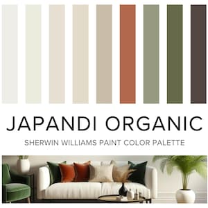 Japandi Color Palette: Sherwin Williams Home Paint Scheme - Warm Earthy Organic Neutrals for Whole House Interior, Accent Walls and Cabinets