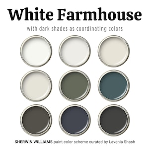 Farmhouse Paint Color Palette, White Modern Coastal Farmhouse, Beach House, Whole House Interior and Exterior, Sherwin Williams, accent wall
