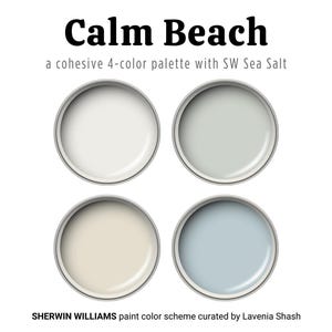 Sherwin Williams Beach House Color Palette with Sea Salt, Paint palette for calm coastal farmhouse, Interior and exterior, Whole house color
