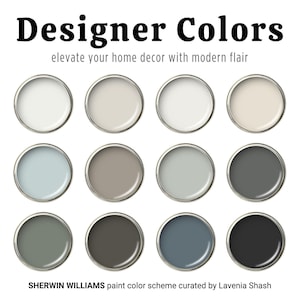 Designer Curated Modern Color Palette: Sherwin Williams Whole House Interior Paint Colors - Modern Farmhouse, Scandinavian, Calm Neutrals.