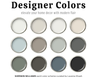 Designer Curated Modern Color Palette: Sherwin Williams Whole House Interior Paint Colors - Modern Farmhouse, Scandinavian, Calm Neutrals.