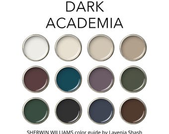 Dark Academia Digital Guide: Sherwin Williams Home Interior Paint Palette, Moody Interior - Eclectic Colors.