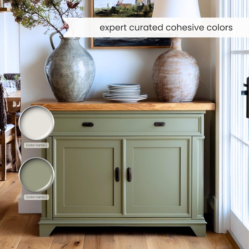 A Mid-Century Modern and Eclectic color palette with Sherwin Williams paint colors. Includes coordinating and accent colors with whites, brown, red, blues, greens and neutrals. Curated by Colors by Lavenia on Etsy.